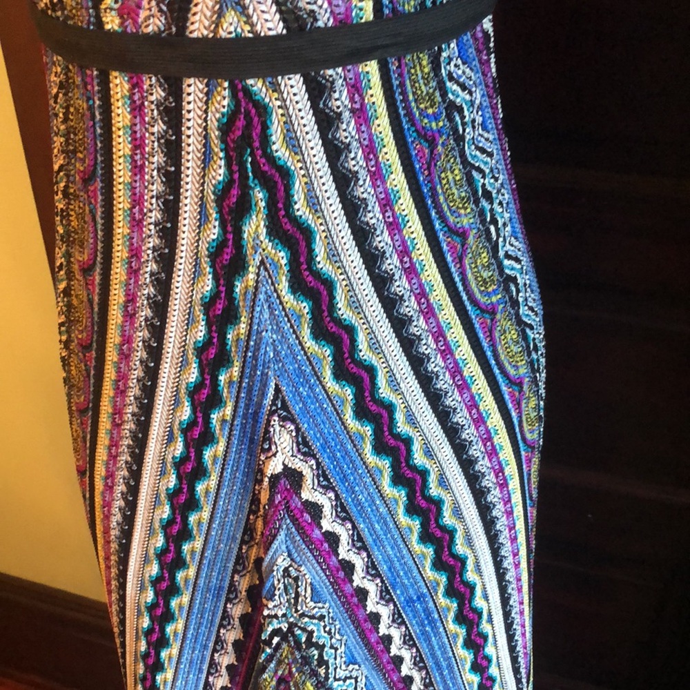 Cache maxi empire waist dress. lined, stretchy/size L/diagonal woven chevron - Picture 4 of 12